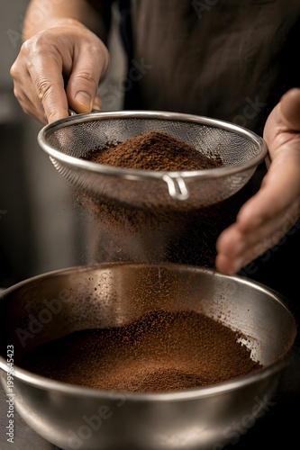  Worker Hands Sifting Ground Coffee Powder Through Fine Mesh Sieve