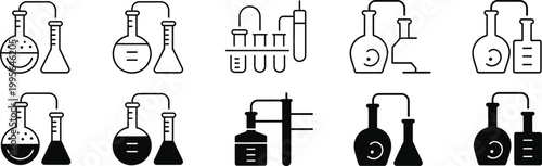 Black and white line and solid color of antique glass bottles and vases line solid color