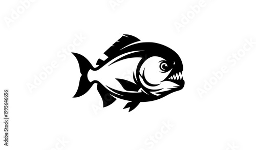 Stylized piranha fish jumping silhouette vector illustration isolated on white background for creative marine design concept