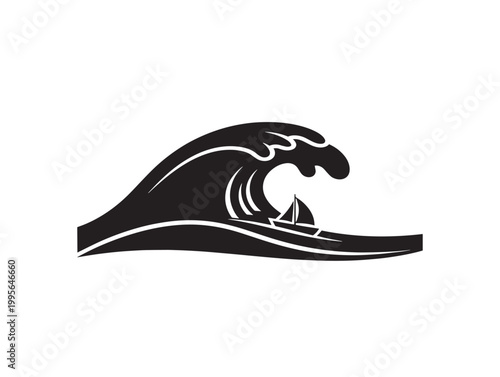 minimalist ocean wave with boat vector illustration
