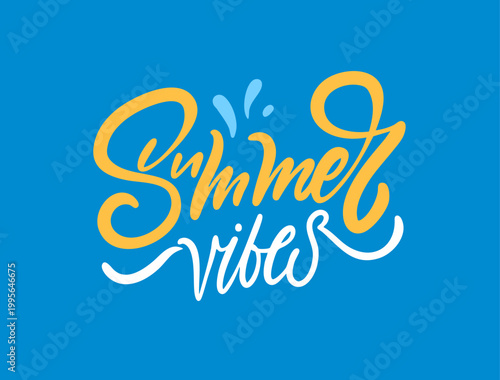 Summer Vibes lettering in bold script with blue background
