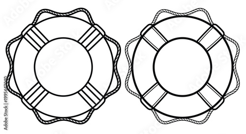 Two black and white line drawings of circular life preserver rings