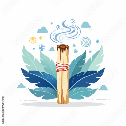Palo Santo Incense Stick with Smoke and Leaves