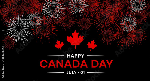 Happy canada day july 1st with fireworks and maple leaves on black maple leaf fireworks national
