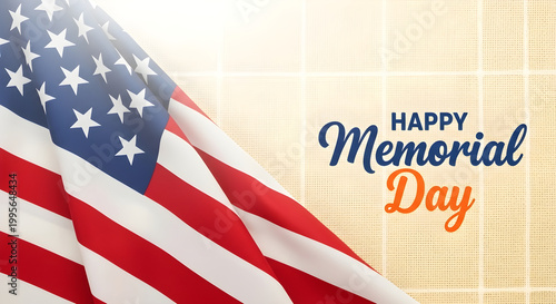 Happy memorial day with american flag and subtle background stars and stripes red white blue