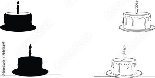 Four black and white illustrations of candles with flickering flames