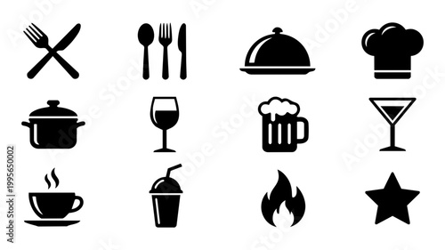 Restaurant Menu Symbol Silhouette Set – Universal Food and Drink Icons Collection
