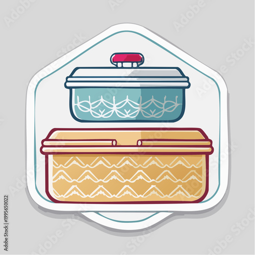 Two decorative casserole dishes stacked