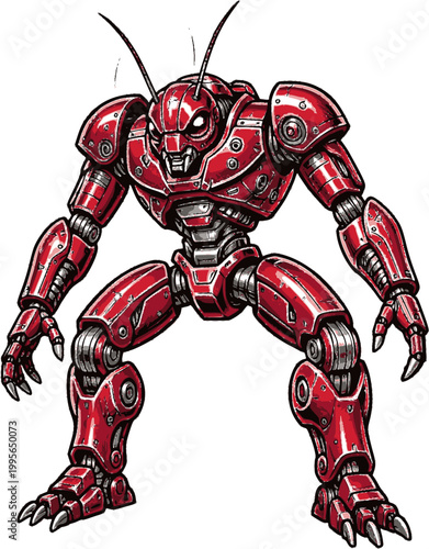 Giant ant robot tattoo art, isolated on white, design for sticker, t shirt, print and apparel