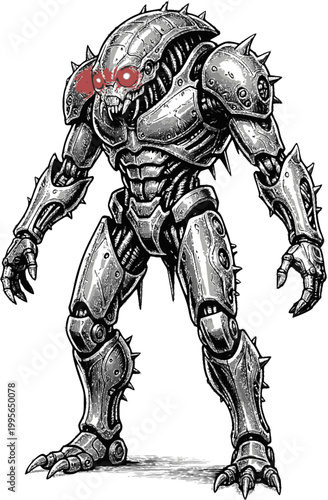 Giant ant robot tattoo art, isolated on white, design for sticker, t shirt, print and apparel