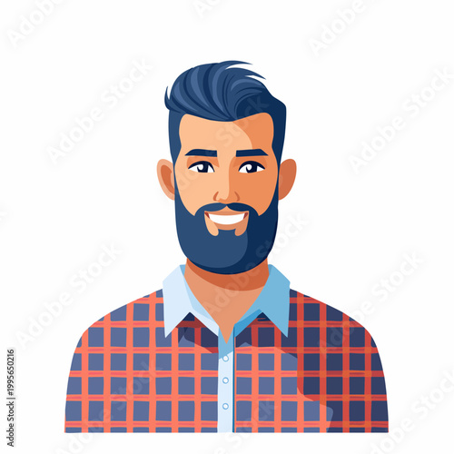 Illustration of a smiling man with beard and blue hair