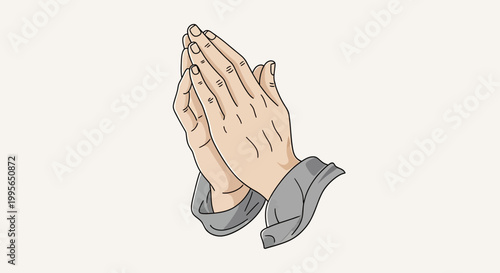 Hands in prayer gesture illustration on a light background for various uses
