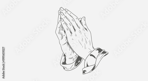 Hands in prayer gesture silhouette illustration on white background