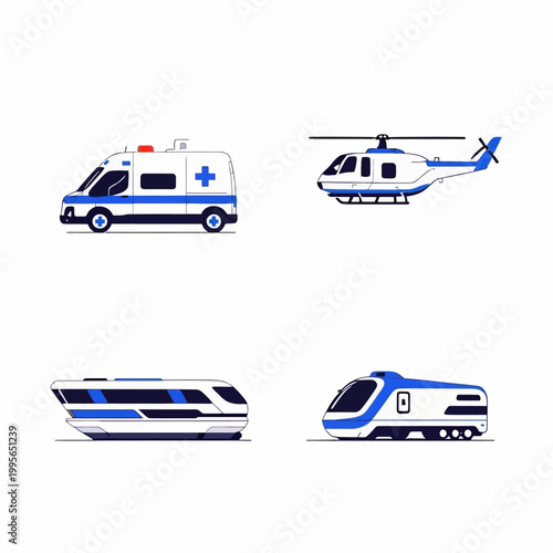 Vector Illustration of Emergency and Transportation Vehicles