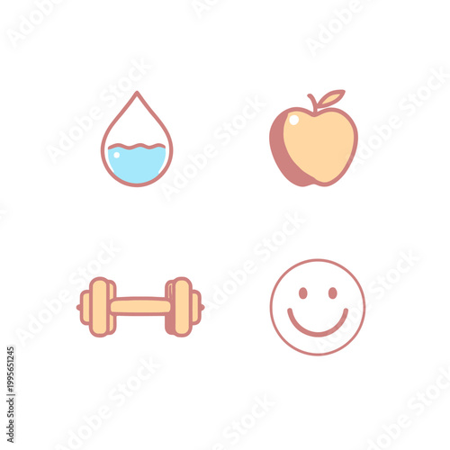 Minimalist Icons Representing Health and Wellness Essentials