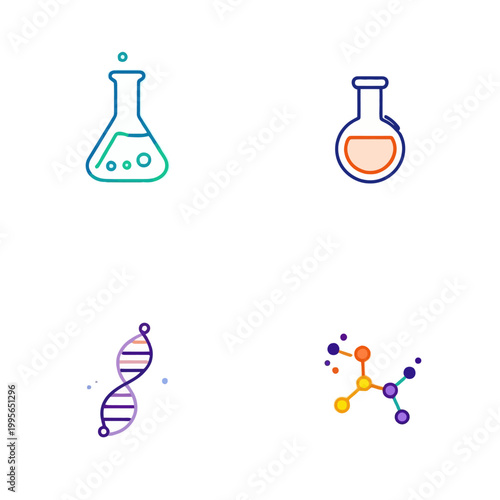 Colorful Scientific Icons of DNA, Molecules, and Laboratory Equipment