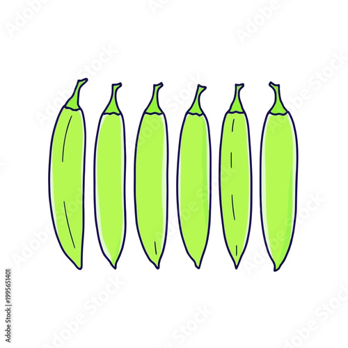 Minimalist Line Art of Green Peas in Pods on White Background