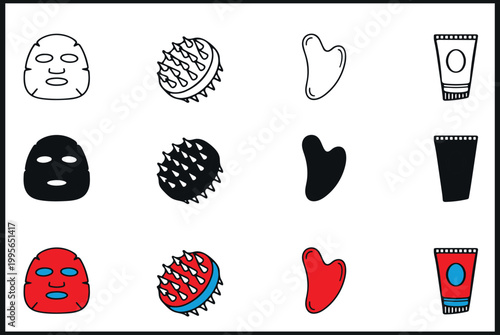 Skincare Routine Icons Pack, Beauty Face Treatment Theme with Editable Stroke