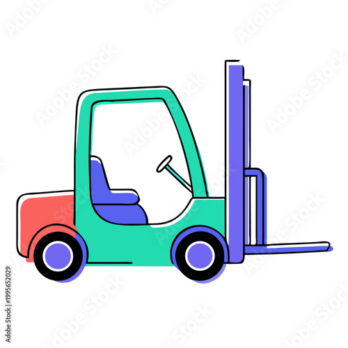 Colorful Forklift Truck Warehouse Logistics Transport Vehicle Flat Vector Illustration