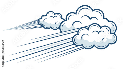A cartoon illustration of clouds moving quickly through the sky with motion lines