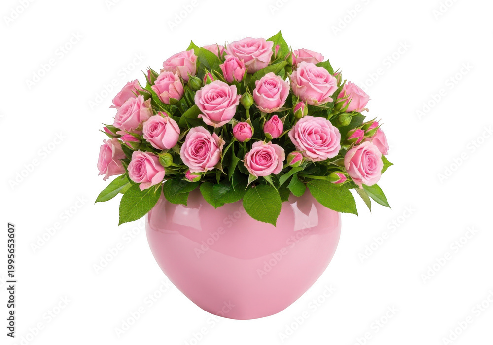 Fototapeta premium Pink vase with colorful flowers arrangement