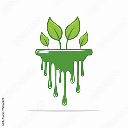 Green Plant with Dripping Liquid