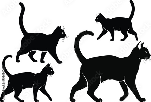 Black cat silhouettes a feline collection in various poses