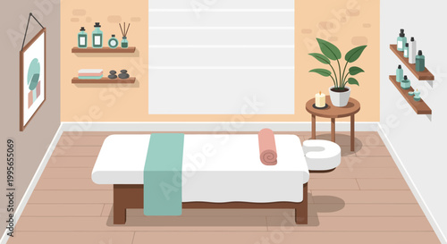 Relaxing Spa Massage Room with Treatment Bed and Aromatherapy