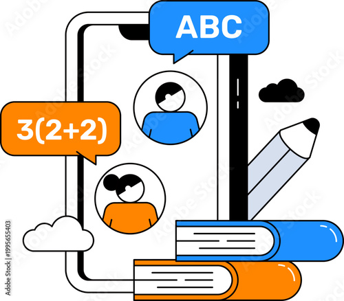Smartphone with students books and pencil for digital learning and online education vector illustration