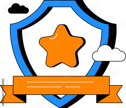 Shield star and ribbon for military rank defense and achievement award vector illustration