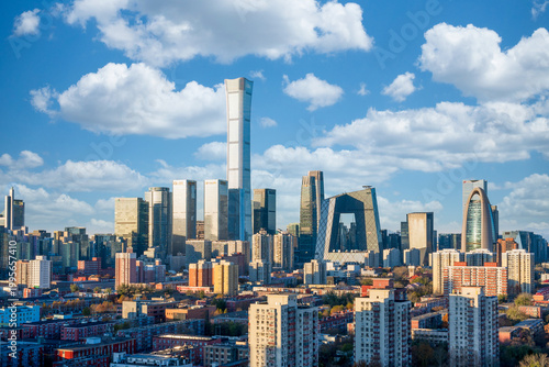 Beijing Central Business District (CBD) skyline with landmark skyscrapers and modern urban landscape, China