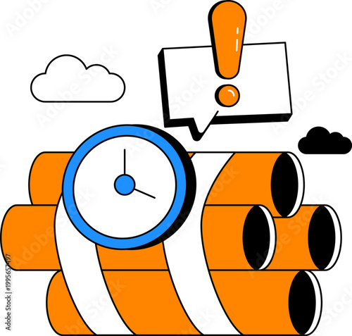 Dynamite sticks time bomb clock timer warning notification and countdown for warfare vector illustration