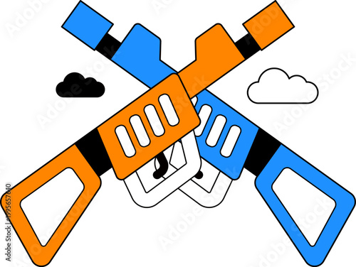 Crossed rifles for military defense and combat during war zones for protection vector illustration