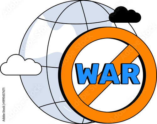 Globe with clouds and forbidden war sign for global peace and protest vector illustration