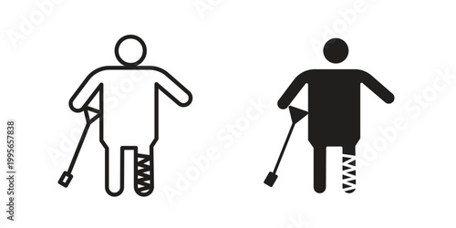 Man with broken leg icon in line design. editable stroke icon vector. EPS10