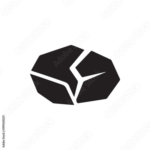 Dark fractured geometric rock shape emblem on white a minimalist broken stone symbol