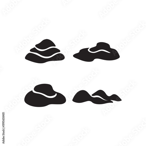 Abstract black rock formations set a versatile natural design element collection