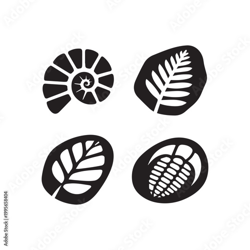 Timeless Black Silhouettes of Ancient Fossils and Prehistoric Life Forms