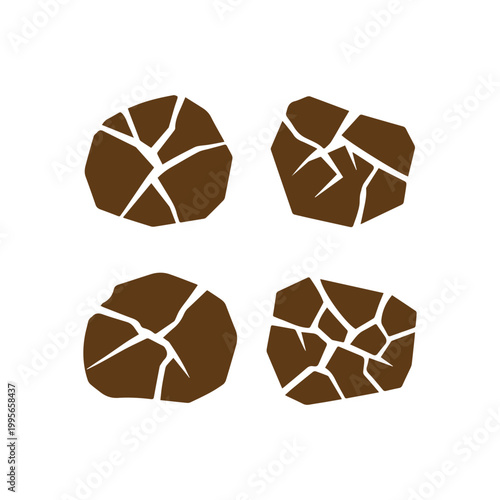 Abstract brown cracked earth shapes on white a modern graphic design element set