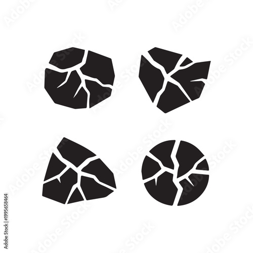 Abstract cracked black shapes on a pristine white background modern graphic design elements