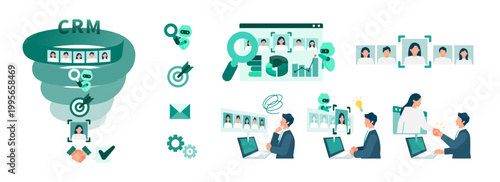 Comprehensive CRM Funnel Management: AI-Driven Data Analysis Workflow Illustration, Visualizing Modern Digital Business Solutions for Customer Relationship Optimization and High-Efficiency Strategies.