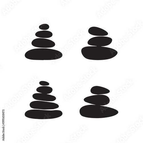 Four minimalist stacked stone silhouettes symbolizing balance and tranquility