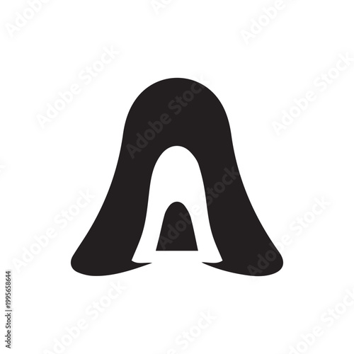 Bold monochrome illustration showing a contemporary artistic letter A or arch icon