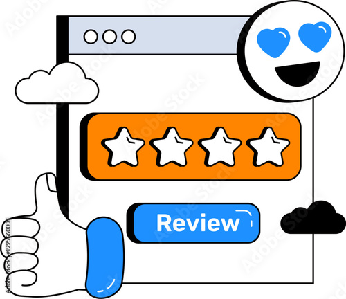 Star rating thumbs up and heart eye emoji for customer feedback review vector illustration