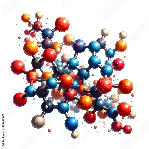 Colorful 3D illustration of a molecular structure in vibrant tones