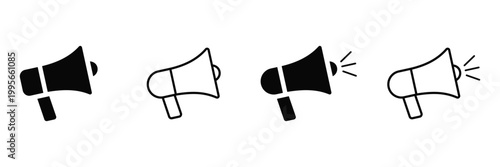 Megaphone Icon Set Vector, Loudspeaker and Marketing Announcement Symbols in Flat and Line Style for Advertising 
and Promotion Design