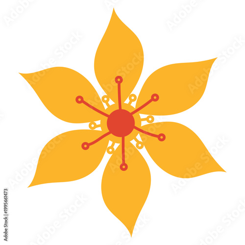 Yellow Flower Vector Clip Art, Minimalist Boho Floral Illustration with Retro Aesthetic. Modern flat nature element for stickers, spring wedding invitations, botanical patterns, and cute cards