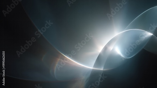 Glowing luminous lines form a smooth abstract wave against a dark background.