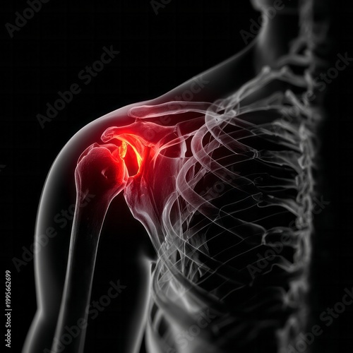 Human shoulder joint glows with intense pain and inflammation.