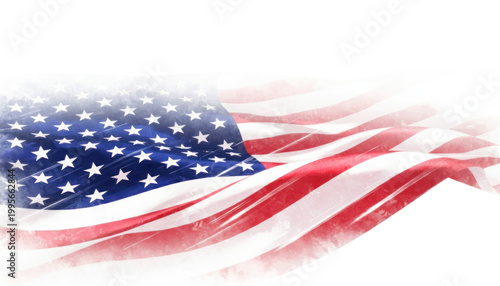 American flag watercolor illustration, patriotic USA stars and stripes banner, artistic United States national flag with soft painterly texture isolated PNG with Transparent Background